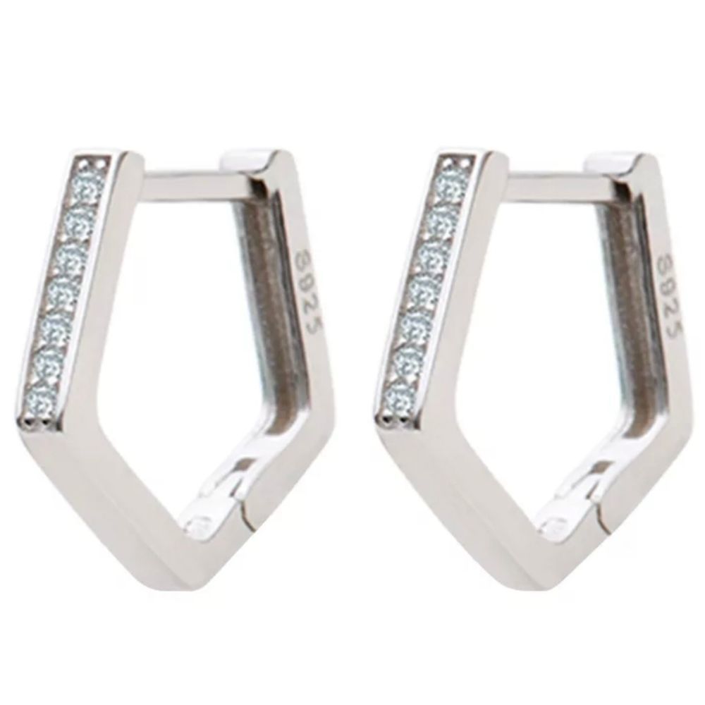925 Sterling Silver Diamond Hoop Pierced Earrings CLOSEOUT